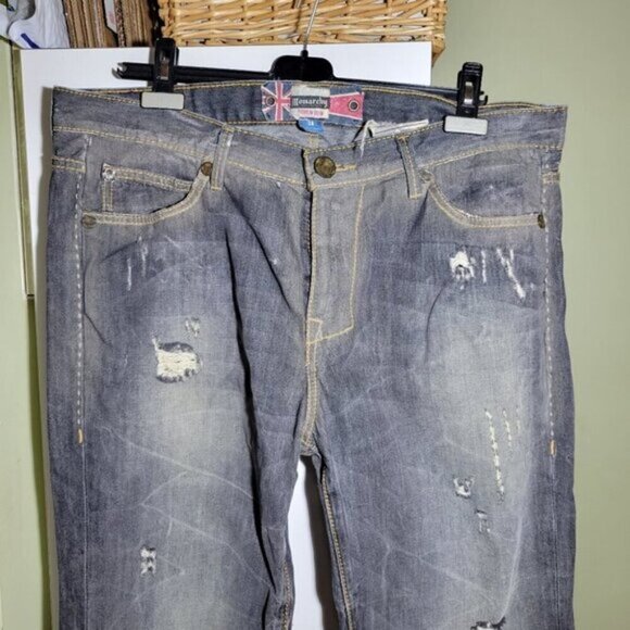 vintage Monarchy distressed relaxed fit gray jeans flap pocket size 38 - Picture 2 of 9